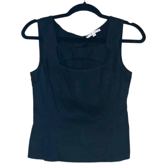 Nanette Lepore Size 6 S M Black Open Sleeve Button Fitted Top Shirt Blouse - Picture 1 of 4